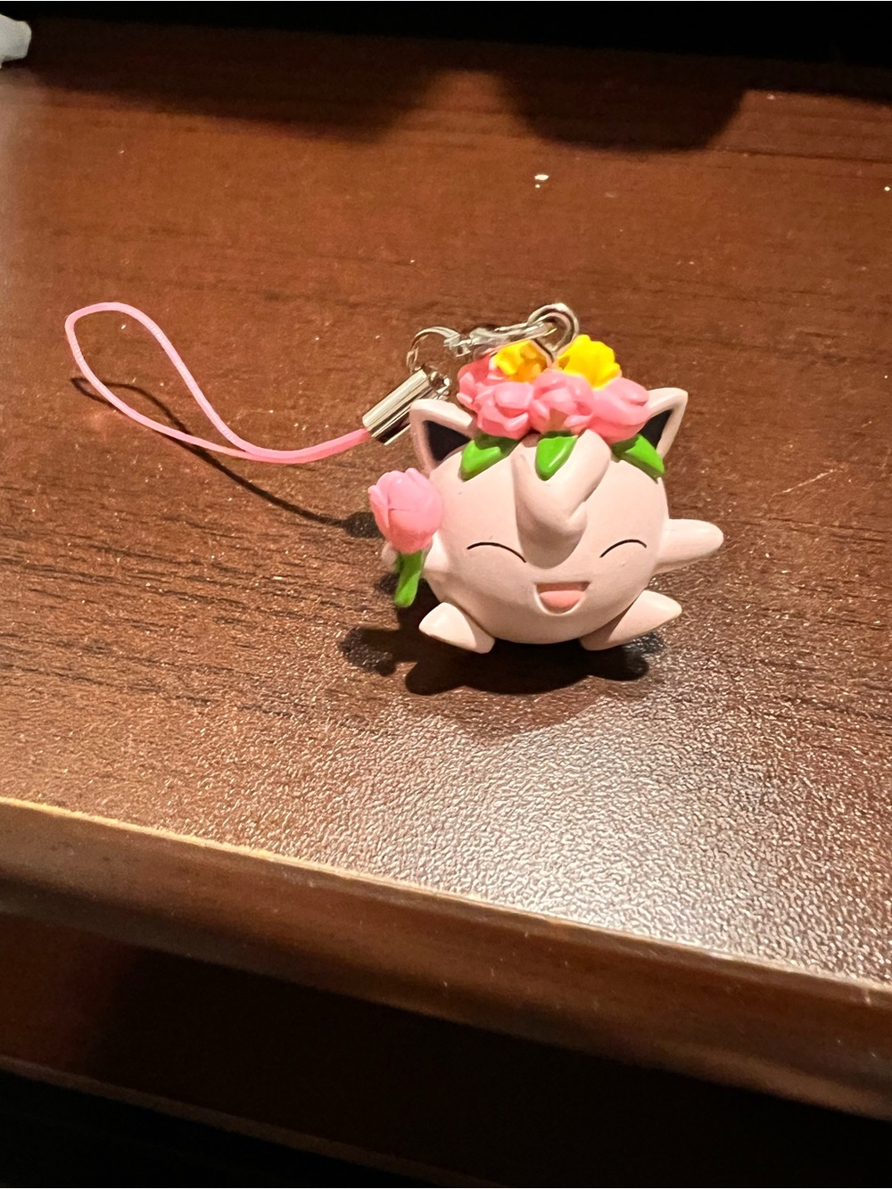 Cute Pink Jigglypuff Flower Charm Keychain